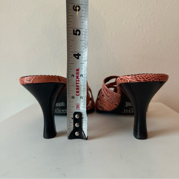 Franco Sarto // Snakeskin Pattern Salmon Crisscross Slide Heels Size 7 - Picture 4 of 6